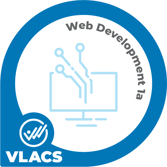 blue VLACS badge that says Web Development 1a