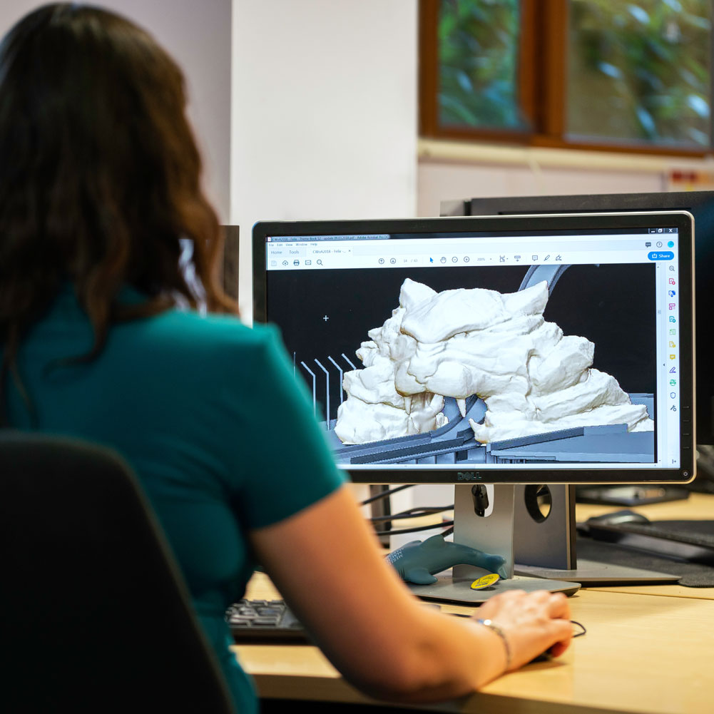 woman at computer doing 3-D modeling