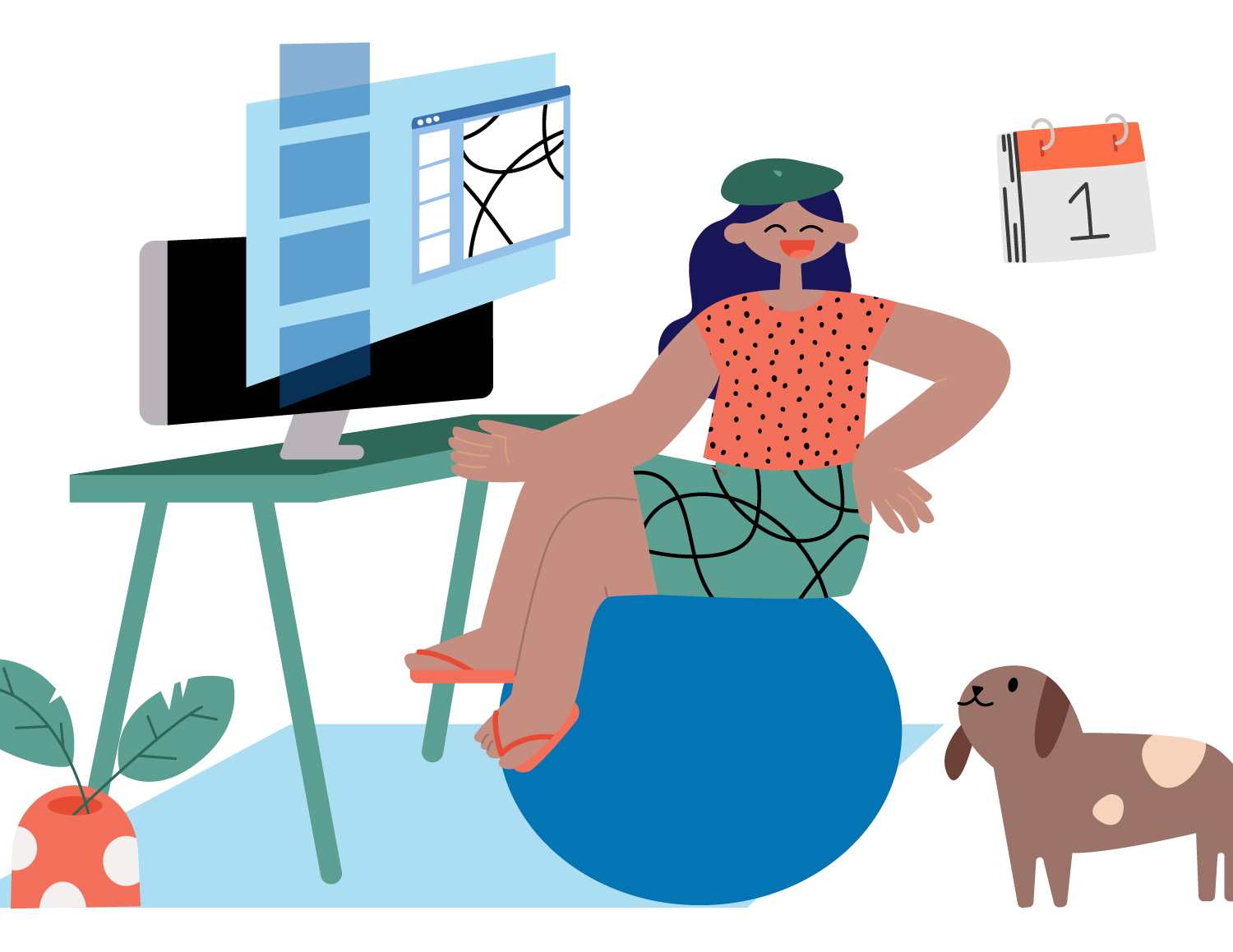 Illustration of an online learner sitting at desk