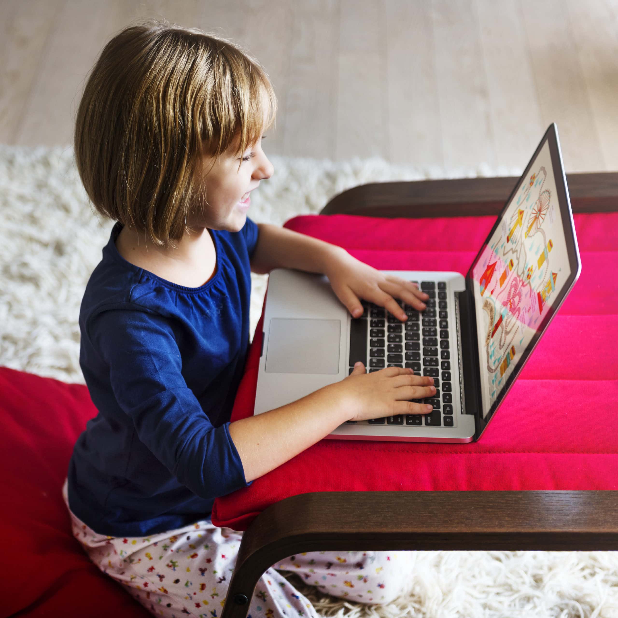 girl working on laptop, online learning