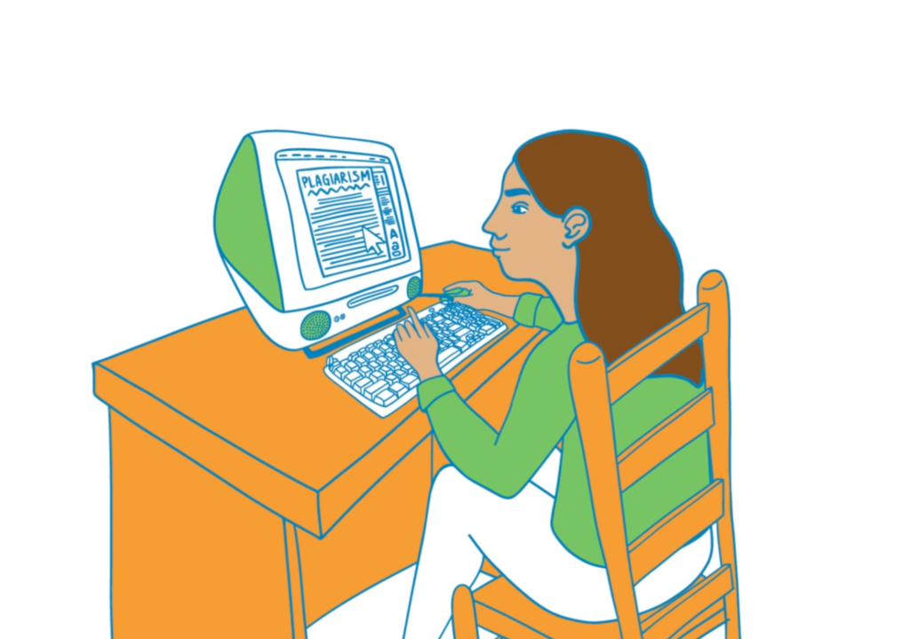 illustration of student working on online classes